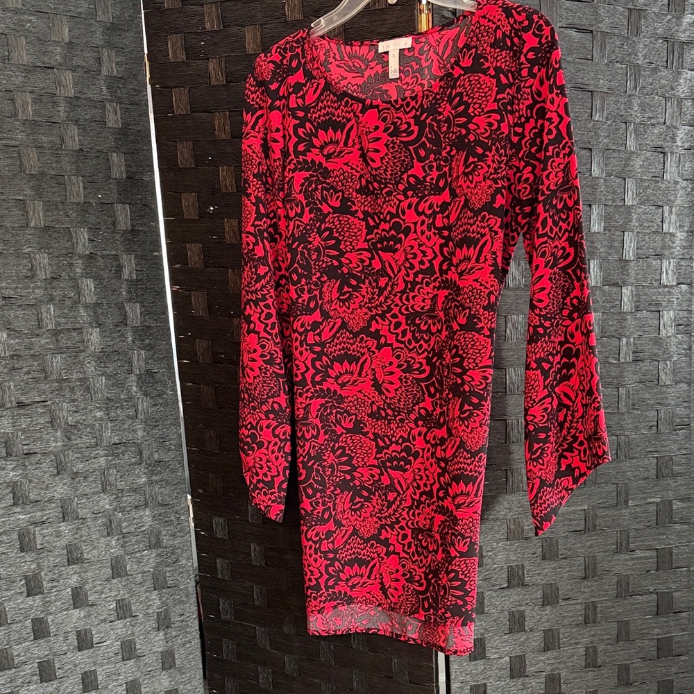 Leith Red and Black Floral Long Sleeve Dress